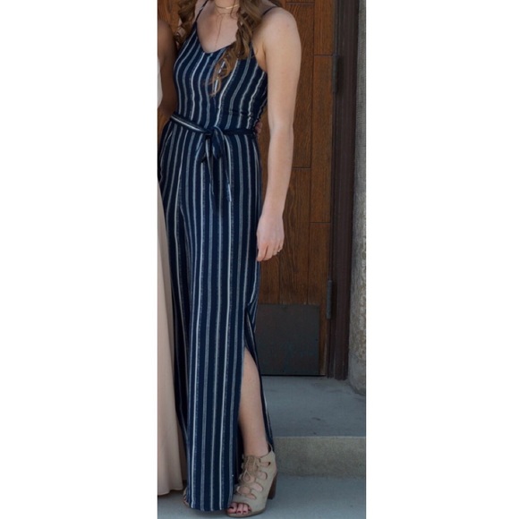 Monteau navy pinstripe jumpsuit - Picture 4 of 5